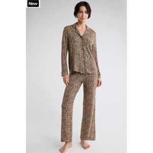 Nordstrom Rack Leopard Print Pajama Set Lounge Sleepwear Long Sleeve Womens M